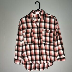 Pink Lily | Size XSmall | Oversized Long Sleeve Flannel Shirt | Pink Plaid Fall